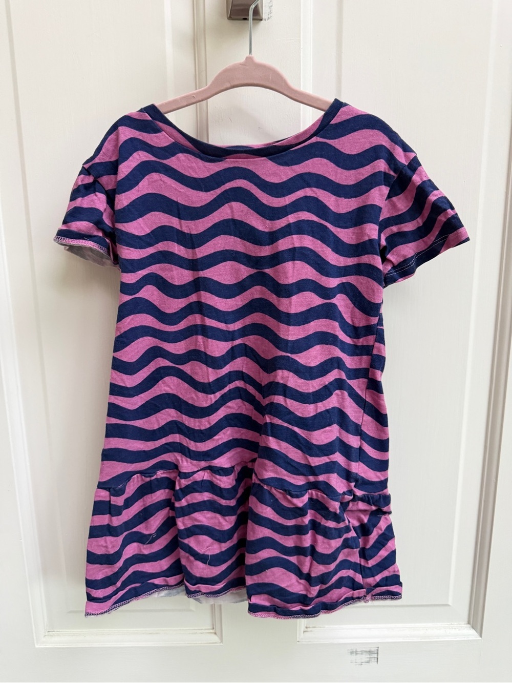 Spotted Zebra Girls 4T Pink and Blue Wave-Stripe Short Sleeve Casual Flowy Dress